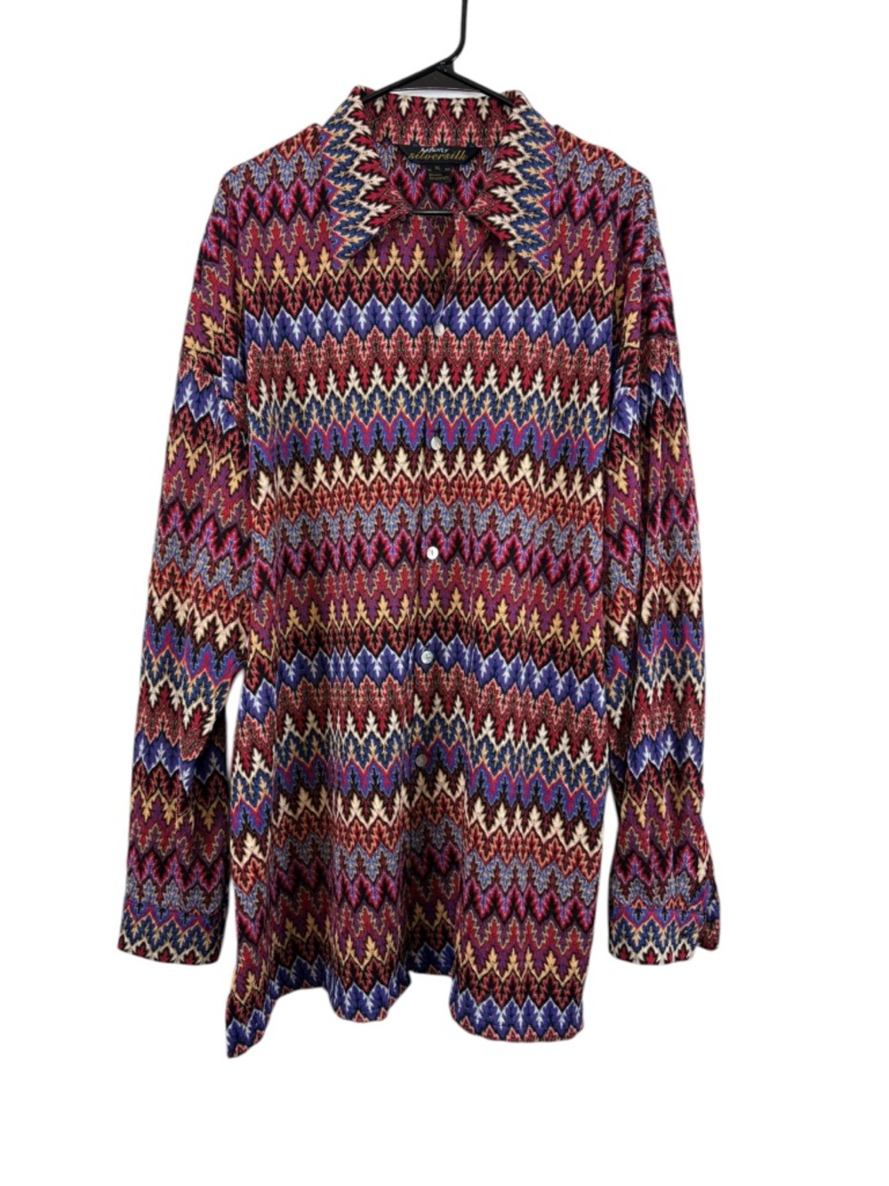 Silversilk Silk Blend Button Down Blouse XL Multicolor Tribal Print Boho